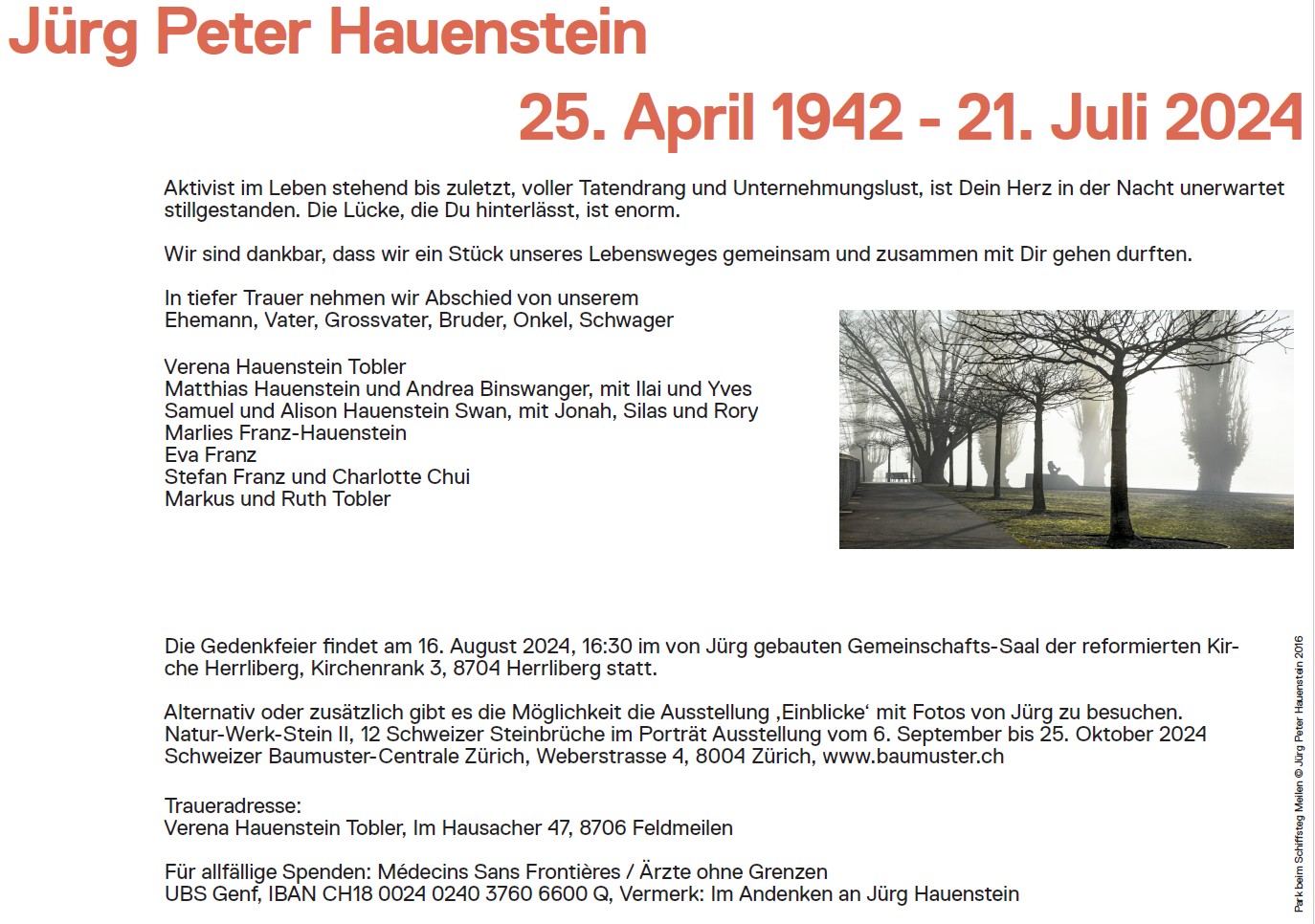 Todesanzeige J.Hauenstein